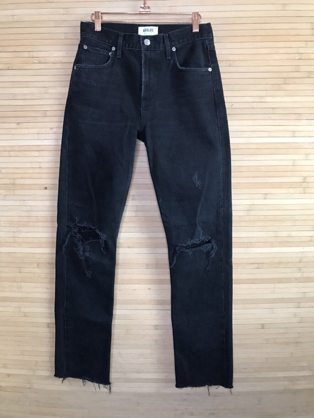Agolde Jeans Women 26 Black Cherie High Rise Straight Distressed Denim